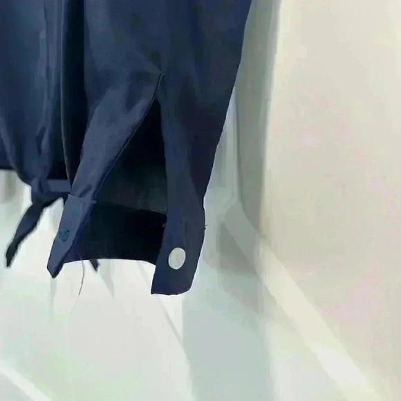 VINTAGE HAVANA V NECK -BUTTON DOWN -TIE WAIST -LONG SLEEVE NAVY - Picture 9 of 11